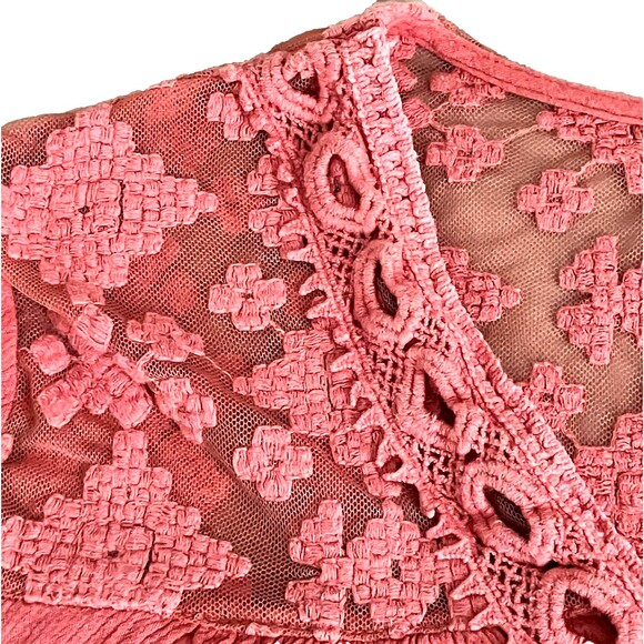 JP Richard Crochet Tunic Top Embroidered Pink Gauze Flowy XL Peasant Cottage Y2K - Picture 12 of 16